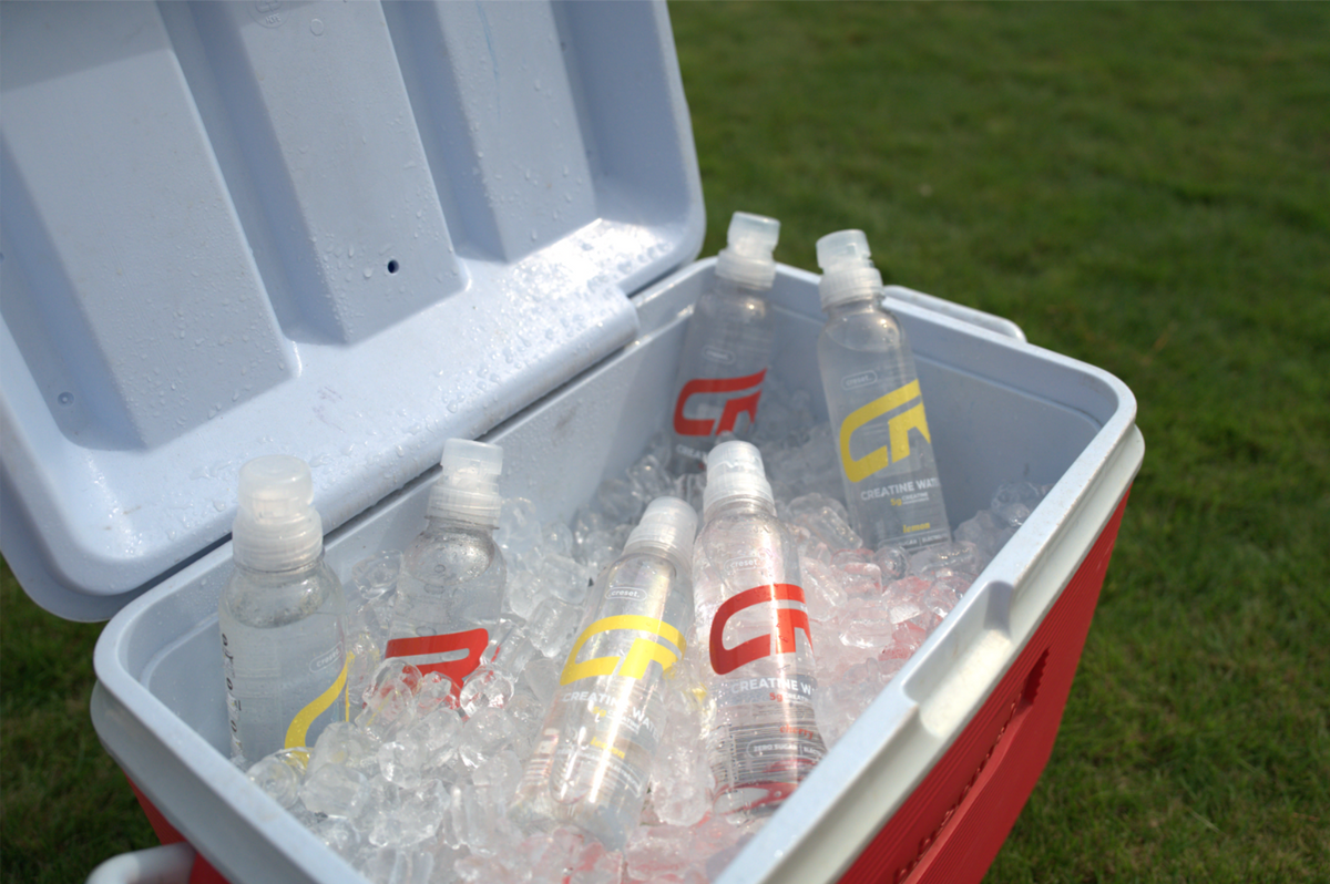 Creset Cherry and Lemon Creatine Water in a cooler